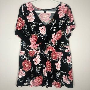 Torrid black pink floral blouse vneck plus size 1X